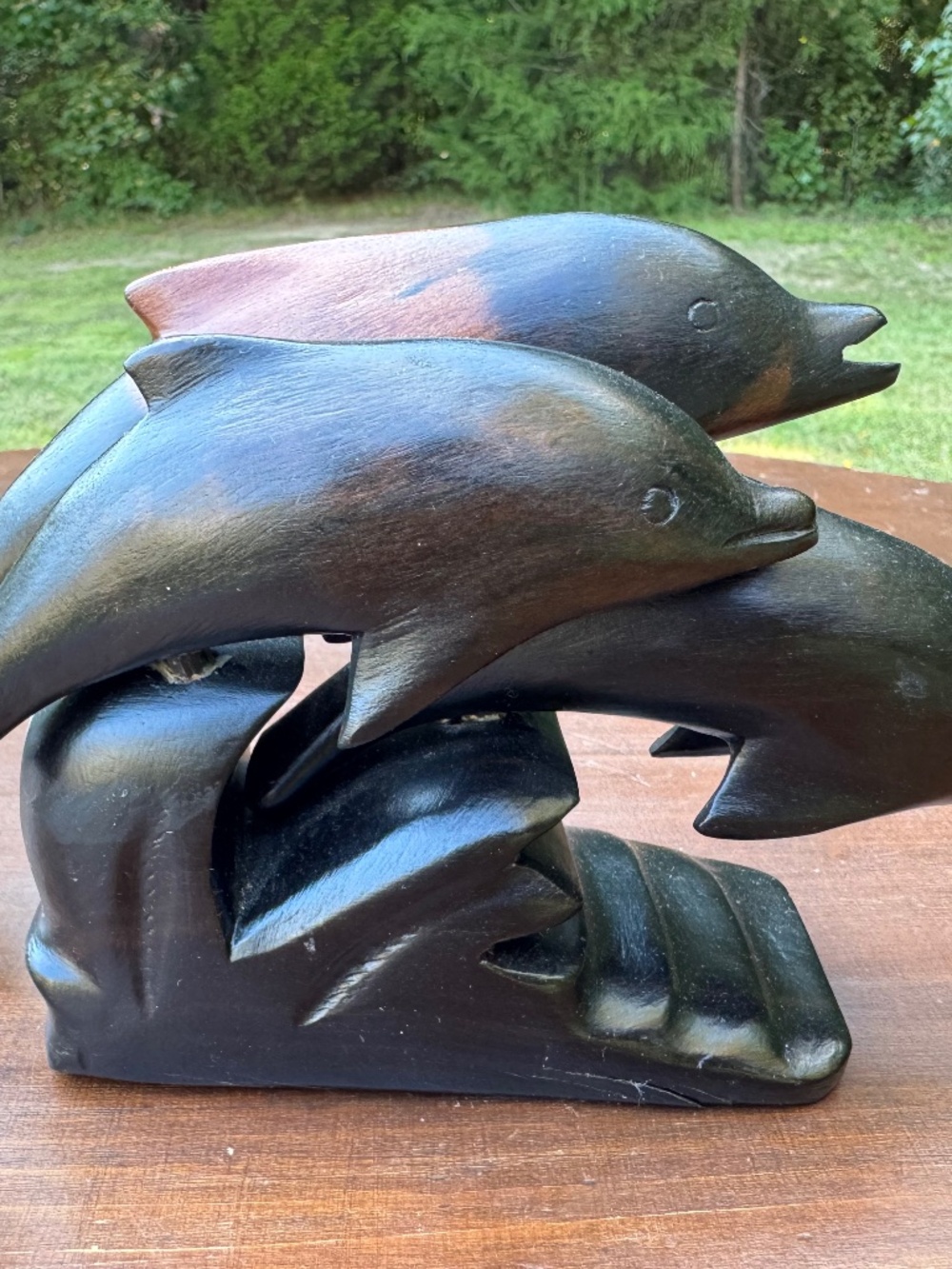 Hand Carved Ironwood Dolphins Sculpture